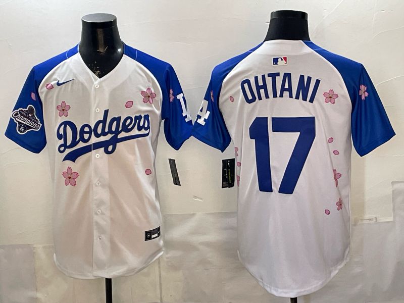 Men Nike 2026 Los Angeles Dodgers #17 Ohtani White Blue Sakura Edition Game MLB Jersey 12087